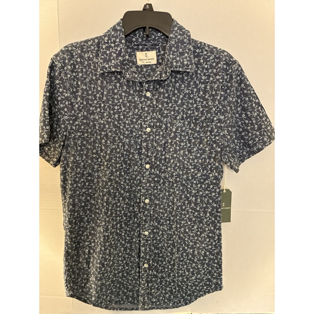 Mutual Weave Mens Small NWT Navy Floral Button Shirt Cottagecore Casual